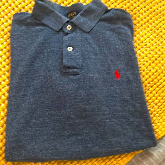 Polo by Ralph Lauren Vintage Pique Mesh Knit Polo Shirt in Heather Navy Size L - Picture 1 of 3